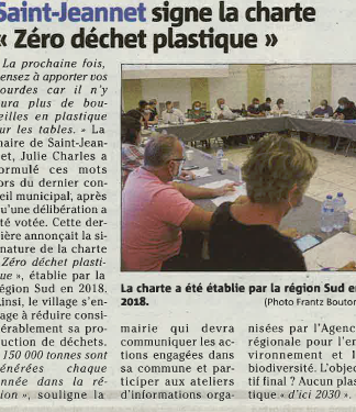 Article Nice-Matin – Saint-Jeannet signe la charte « Zéro déchet plastique »