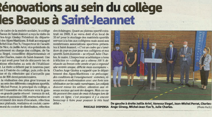 Article Nice-Matin – Rénovations au sein du collège des Baous à Saint-Jeannet