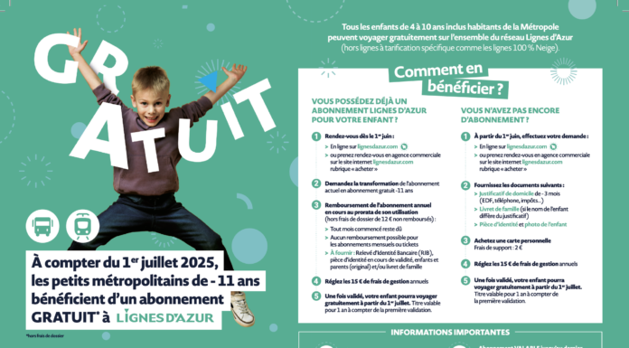 Ligne d’Azur : gratuité des moins de 11 ans