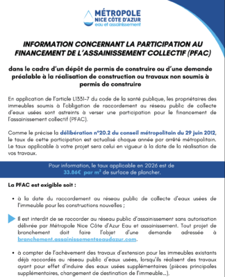 INFORMATION CONCERNANT LA PARTICIPATION AU FINANCEMENT DE L’ASSAINISSEMENT COLLECTIF (PFAC) I