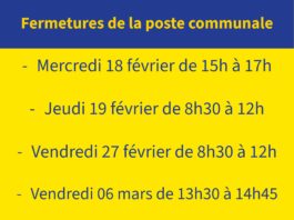 Fermetures exceptionnelles de la poste communale