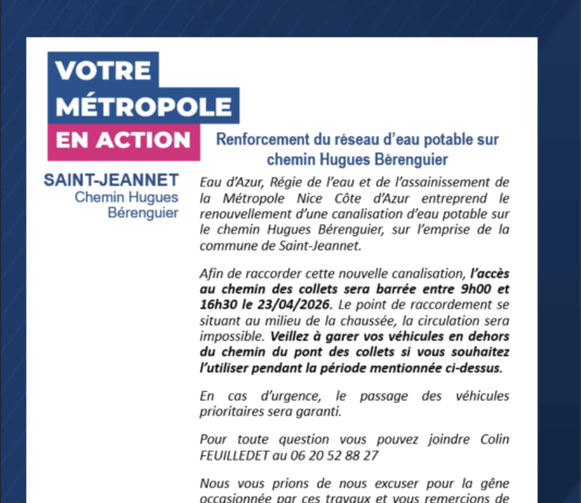 Travaux de raccordement au réseau d’eau potable du chemin des Collets